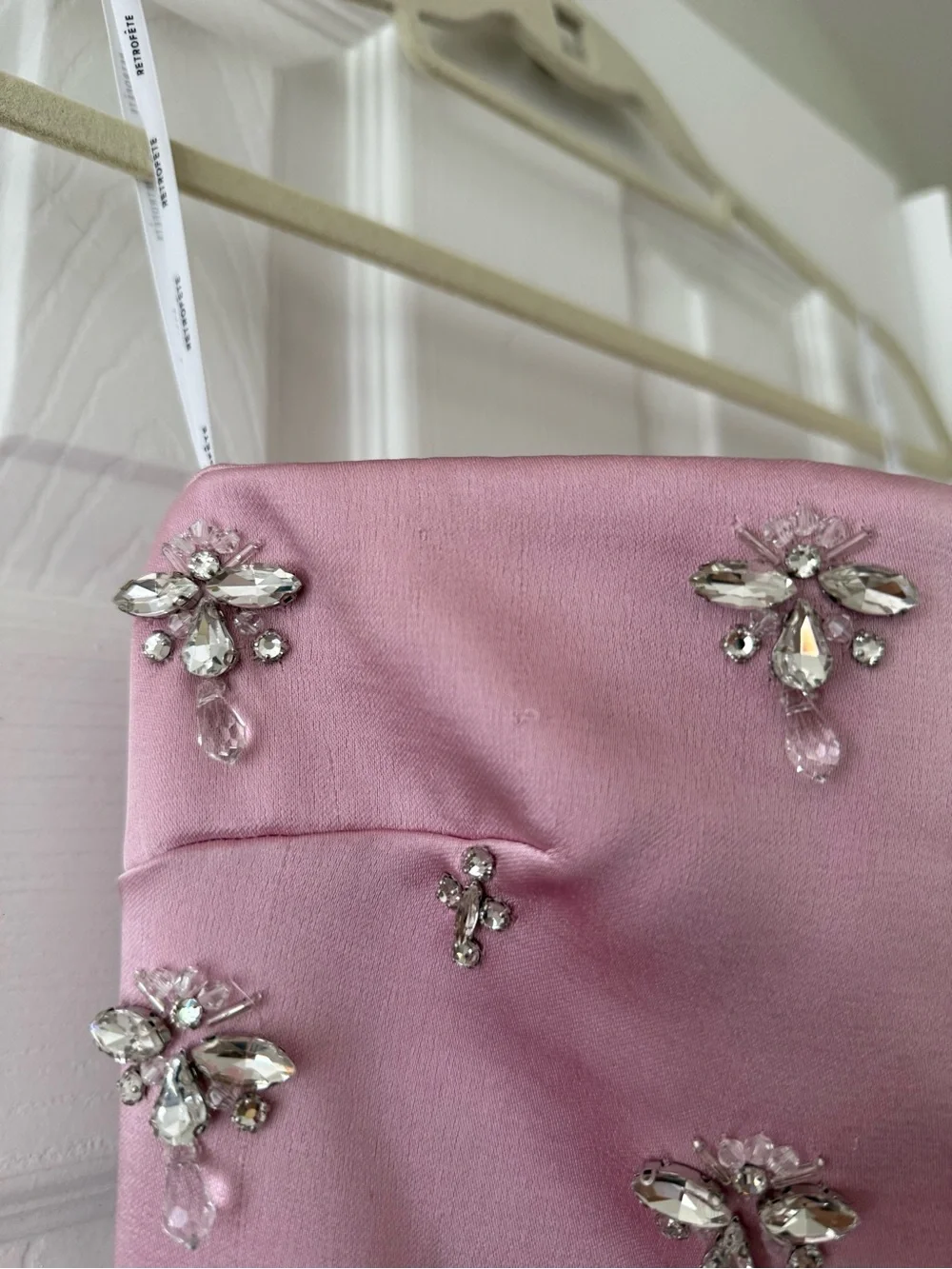 Retrofete Elise Strapless Crystal Embellished Satin Gown Pink NEW with tags - Picture 4 of 16